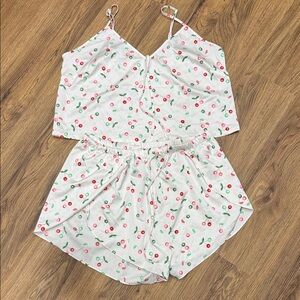 Colsie Cherry Print Pajama Set - White and Red